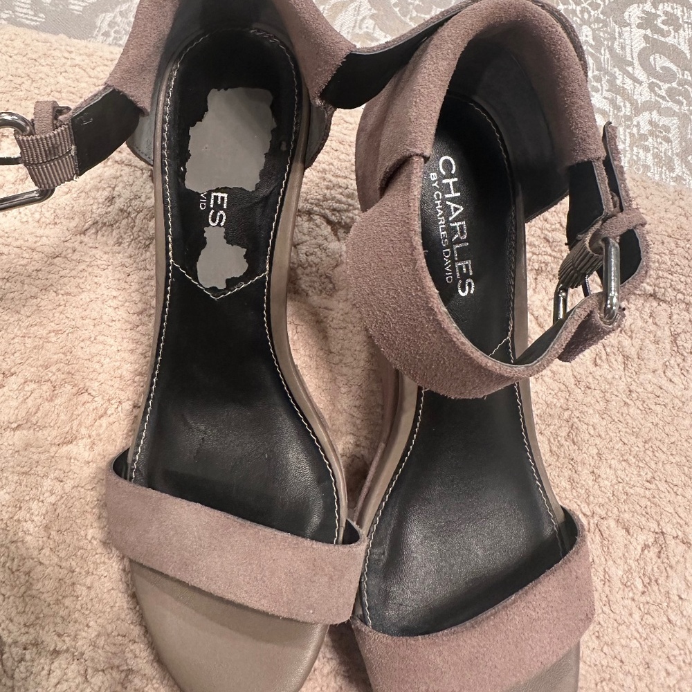 Charles by Charles David Suede Wedge Sandals - Taupe - Picture 4 of 5